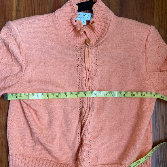 St. John Collection Orange Sherbet Knit Zip Up Cardigan Sweater | 4 - Picture 6 of 7